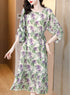 Enchanting Floral Long Sleeve Dress, Luxury Chic Ruffled Long Casual & Evening Women Dress